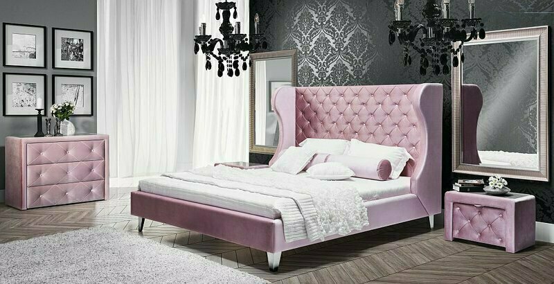 Designer Bett Betten Ehebett Doppelbett Polsterbett Schlafzimmer Lederbett Neu!! 180x200cm Glamour Chesterfield