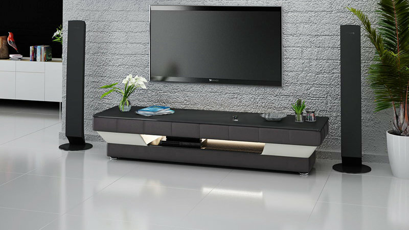 RTV TV SIDEBOARD LEDER GLAS TISCH FERNSEH SCHRANK TISCH DESIGNER NEU