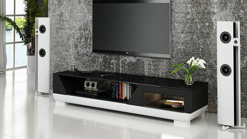 RTV TV SIDEBOARD LEDER GLAS TISCH FERNSEH SCHRANK TISCH DESIGNER NEU