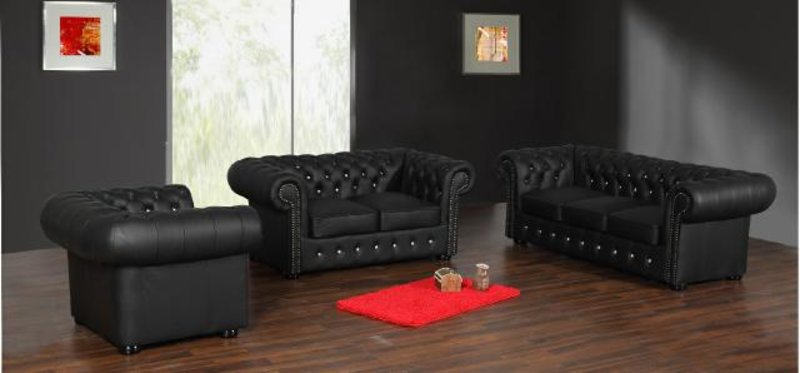 Chesterfield 3+2+1 Sitzer mit Bettfunktion in 100% LEDER Garnitur - SOFORT LEDER