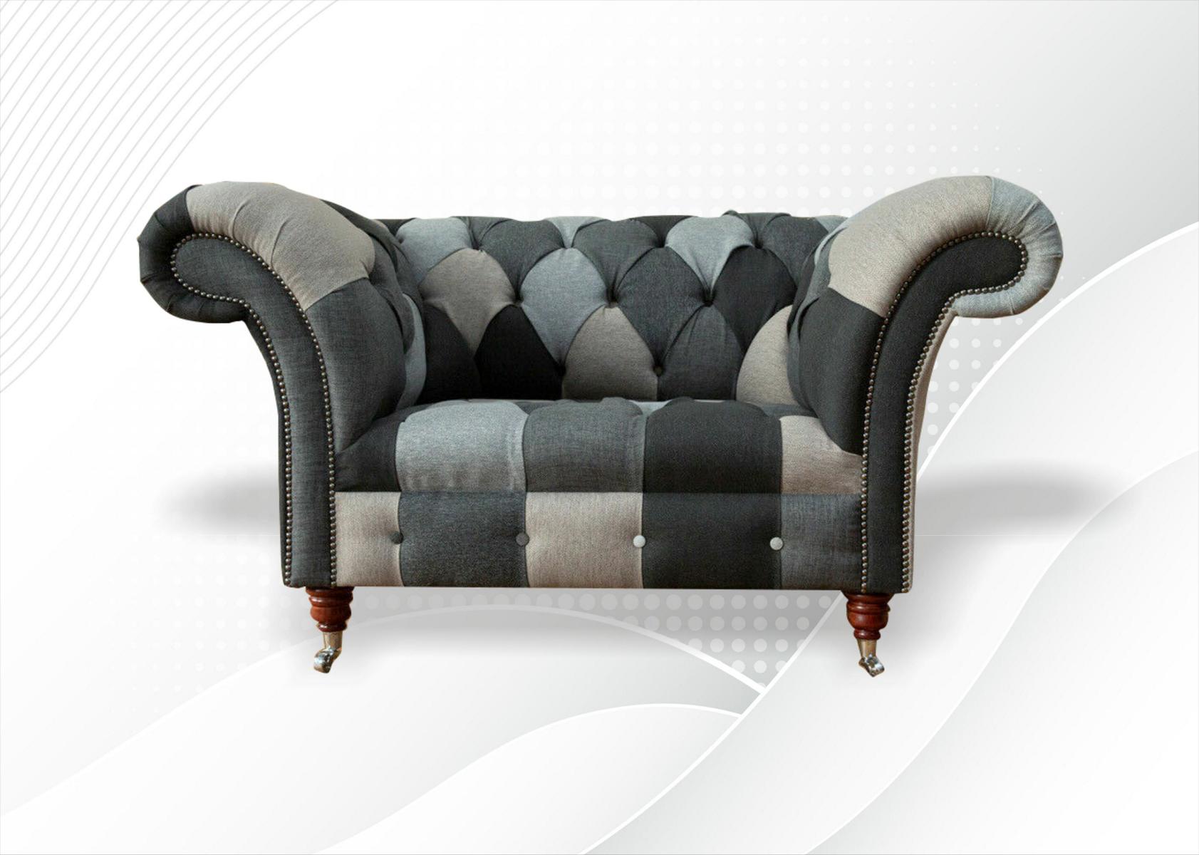 Design Chesterfield Stoff Couch Sessel 1.5 Sitzer Polster Sofas Lounge Club Neu