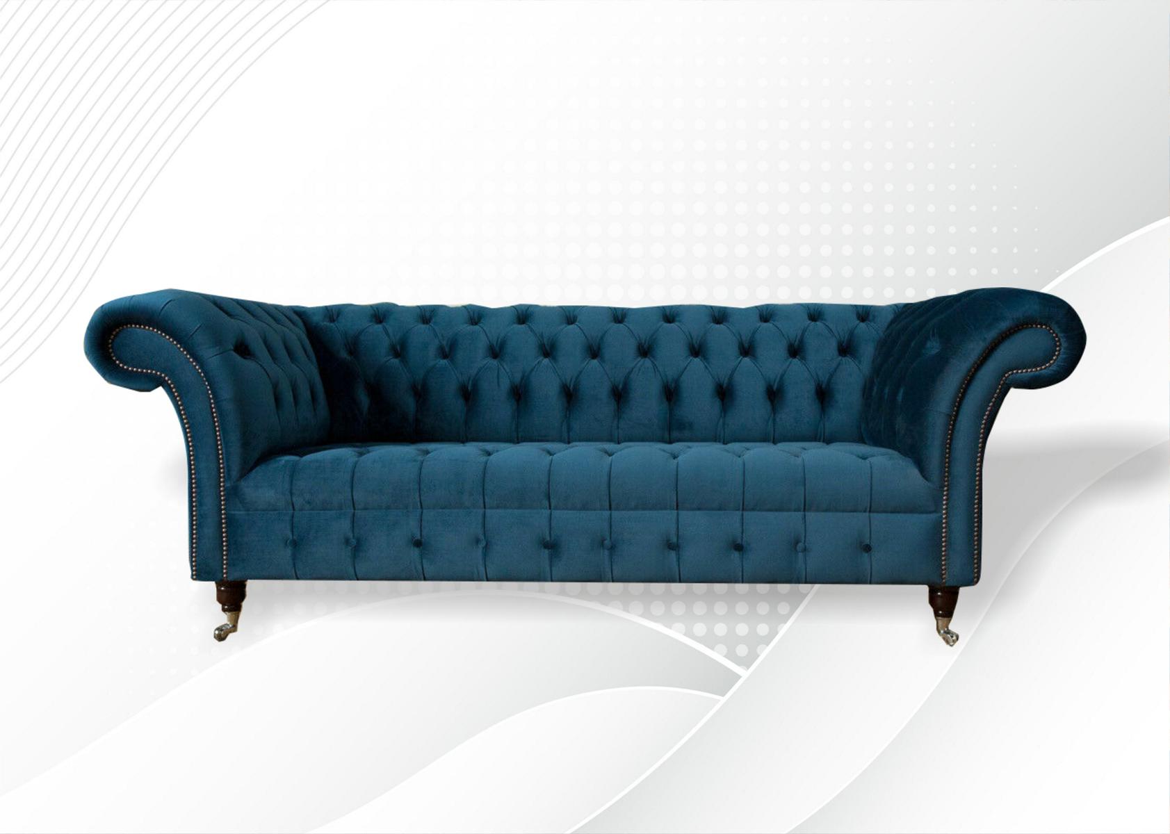 xxl big Sofa 3 Sitzer Couch Chesterfield Polster Sitz Garnitur Stoff Textil Blau