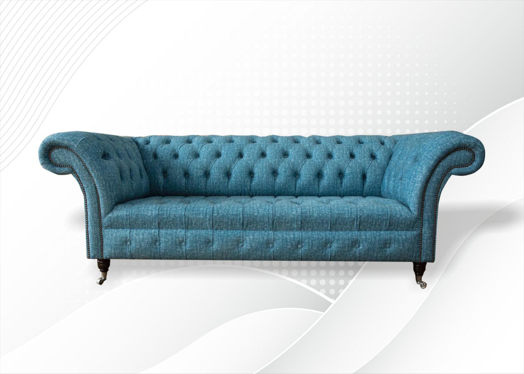 Chesterfield Couch Sofa Polster 3 Sitzer Couchen Sitz Garnitur Sofas Babyblau