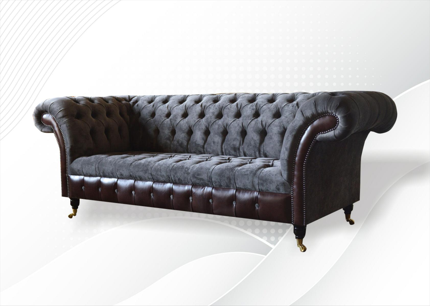 Chesterfield 3 Sitzer Wohnzimmer Couch Sofa Polster Sitz Textil Stoff Garnitur