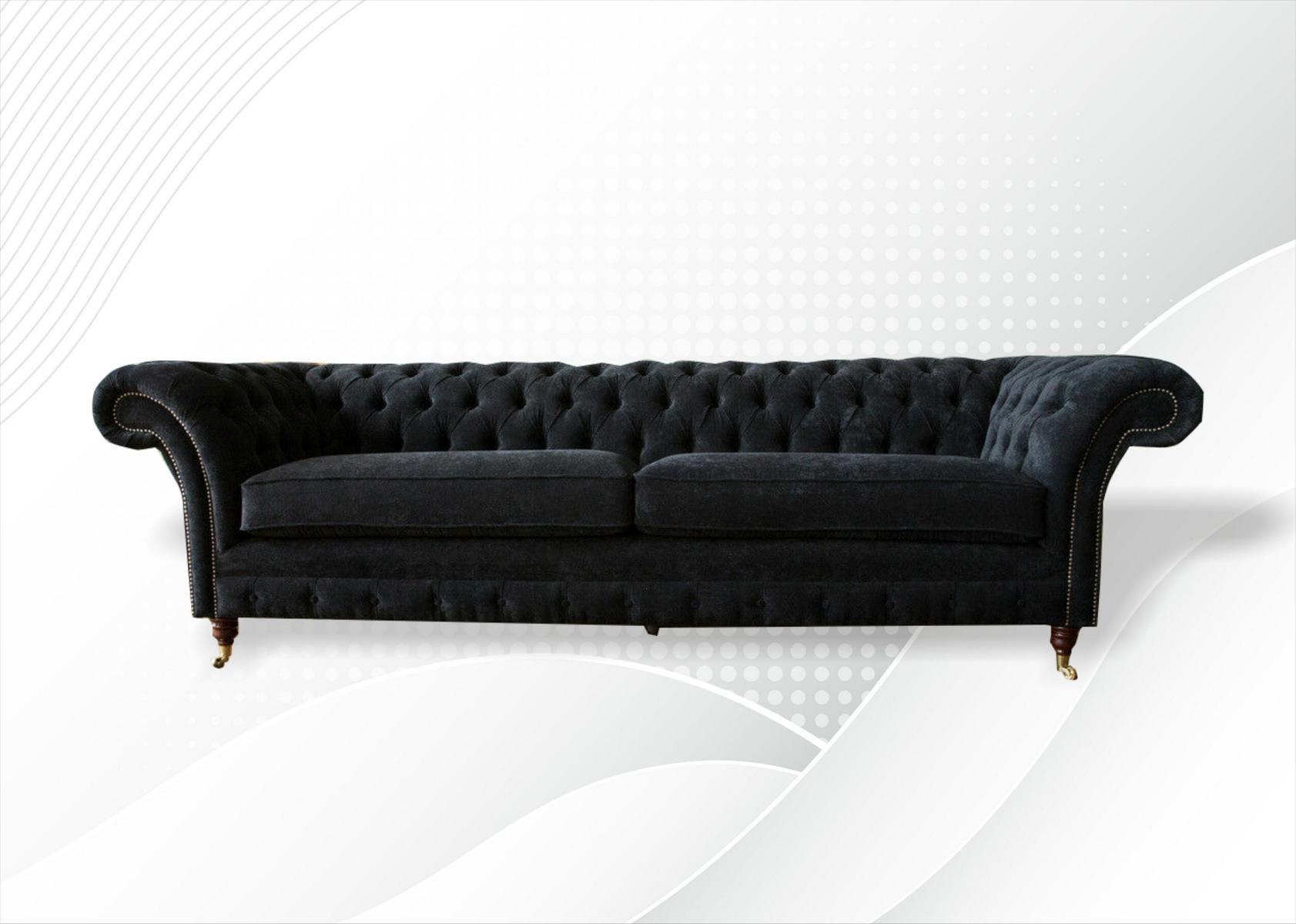 Big Sofa 4 Sitzer Couch Chesterfield Polster Garnitur Leder Textil Schwarz