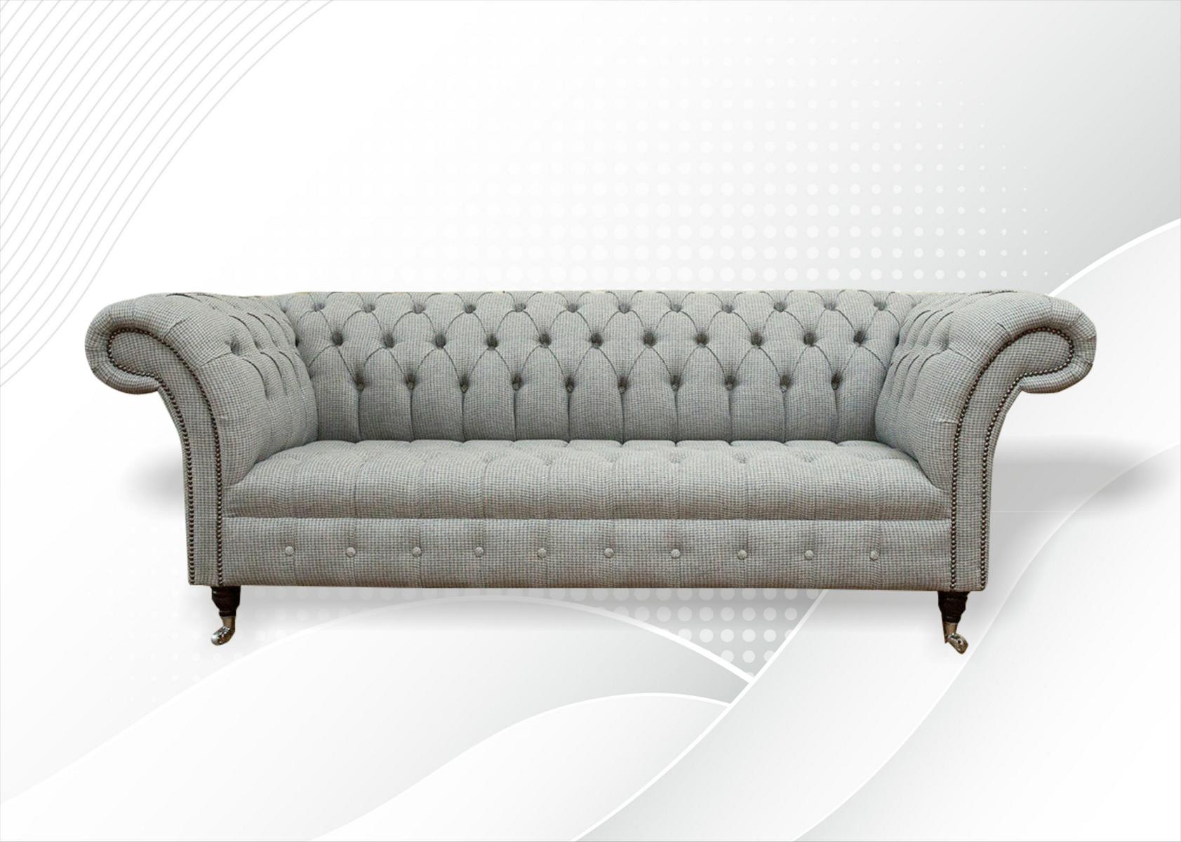 Chesterfield 3 Sitzer Designer Sofa Polster Sofas Couchen Stoff Textil Graue