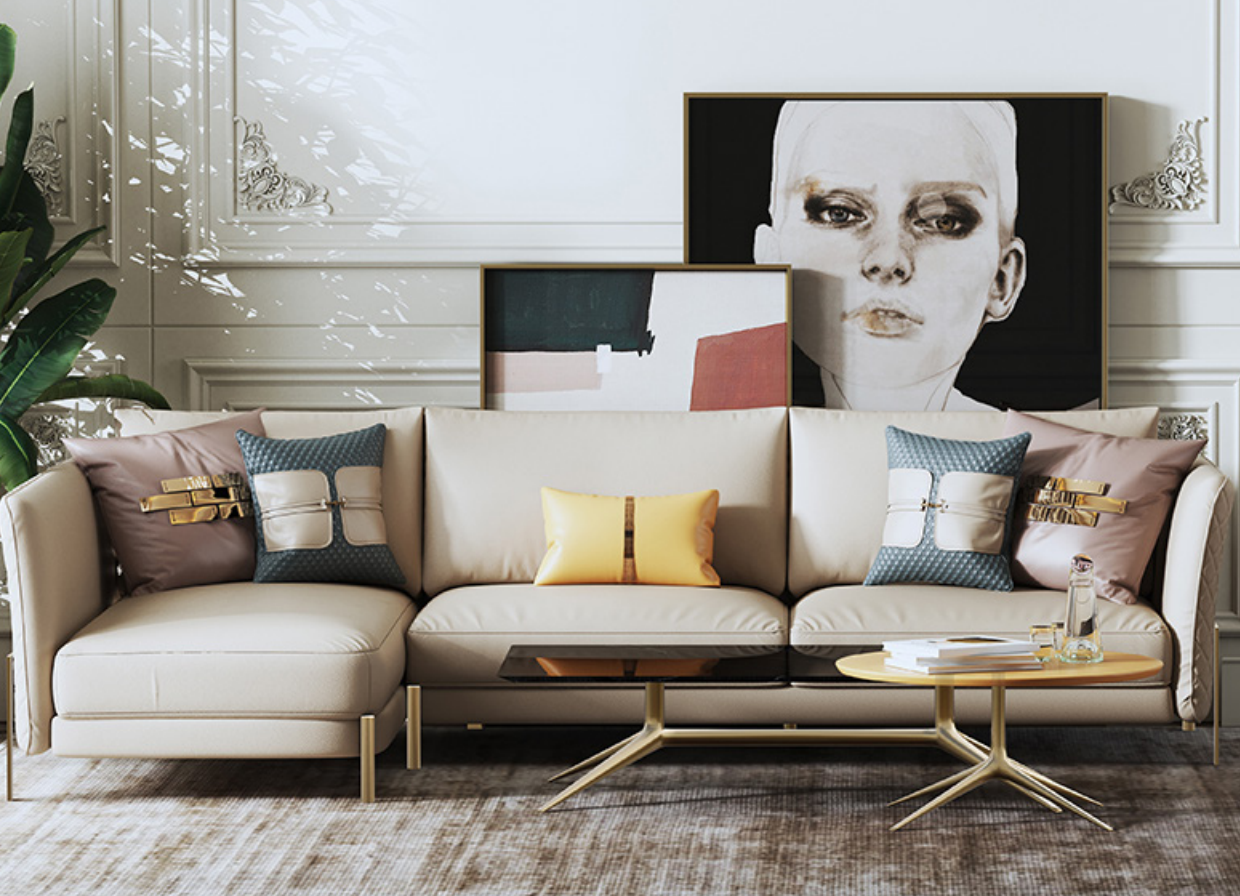 Designer Sofa Couch Ecksofa mit Hocker Polster Garnitur Wohnlandschaft