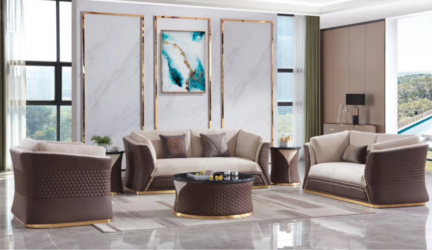 Sofagarnitur 3+2+1 Sitzer Ledersofa Couch Wohnlandschaft Garnitur