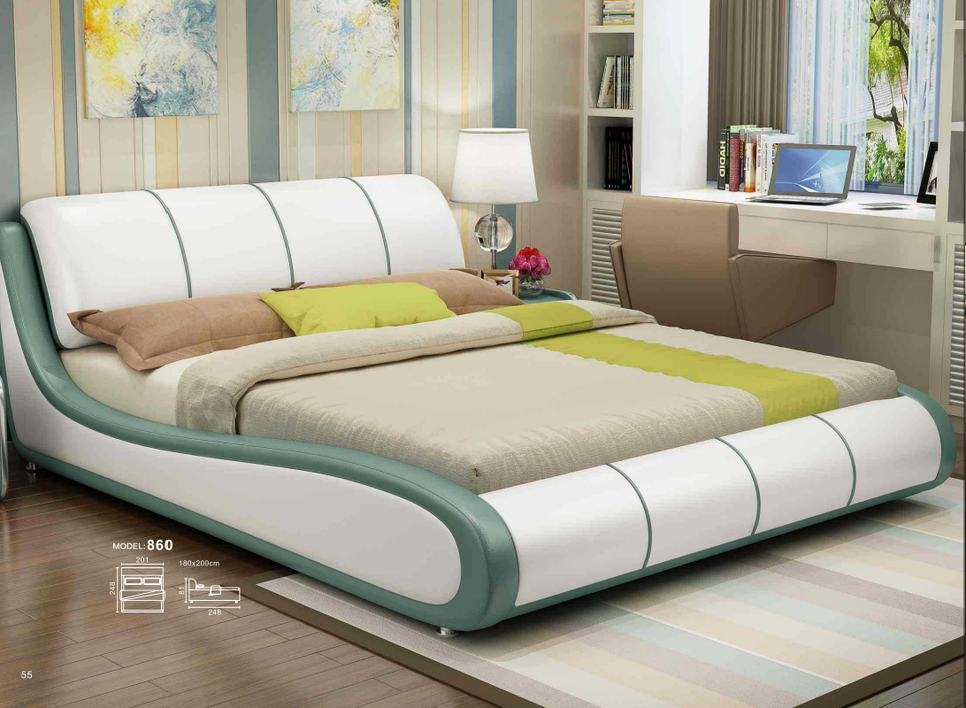 Designer Bett Schlafzimmer Doppelbett Betten Leder Hotel Luxus Polster