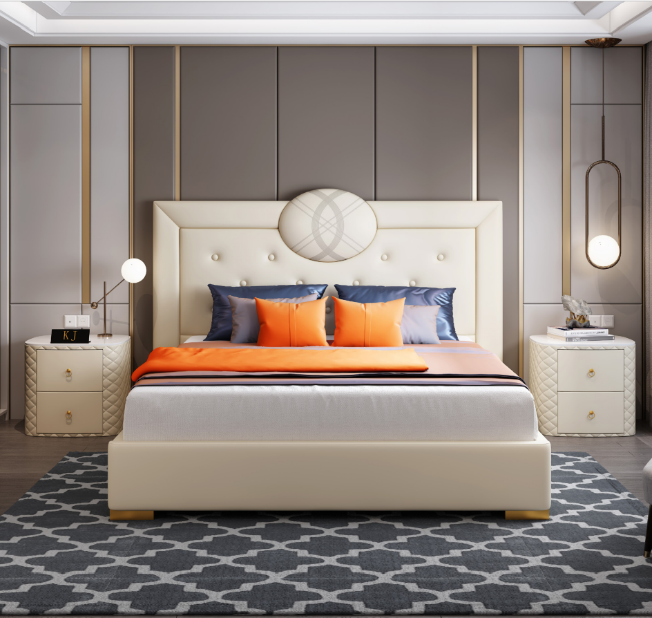 Luxus Schlafzimmer Bett Doppel Design Polster Betten Möbel Schlaf Hotel Weiß