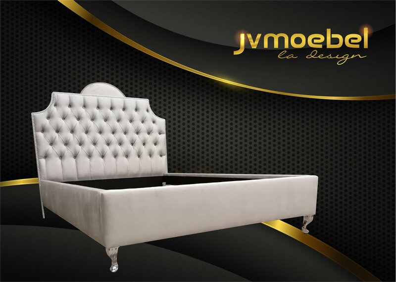 Chesterfield Betten Bett Polster Hotel Doppel Luxus Design Samt Stoff 140x200