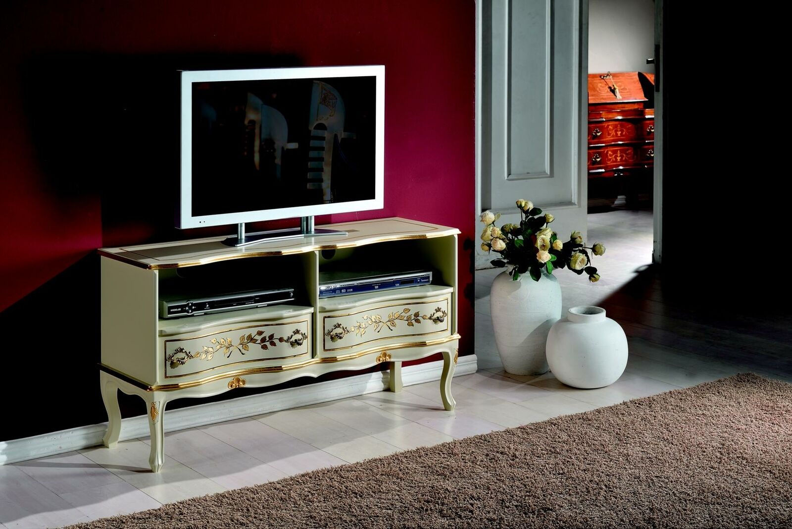 Schickes Weisser rtv Schrank sideboard lowboard tv schränke italienische stil möbel neu