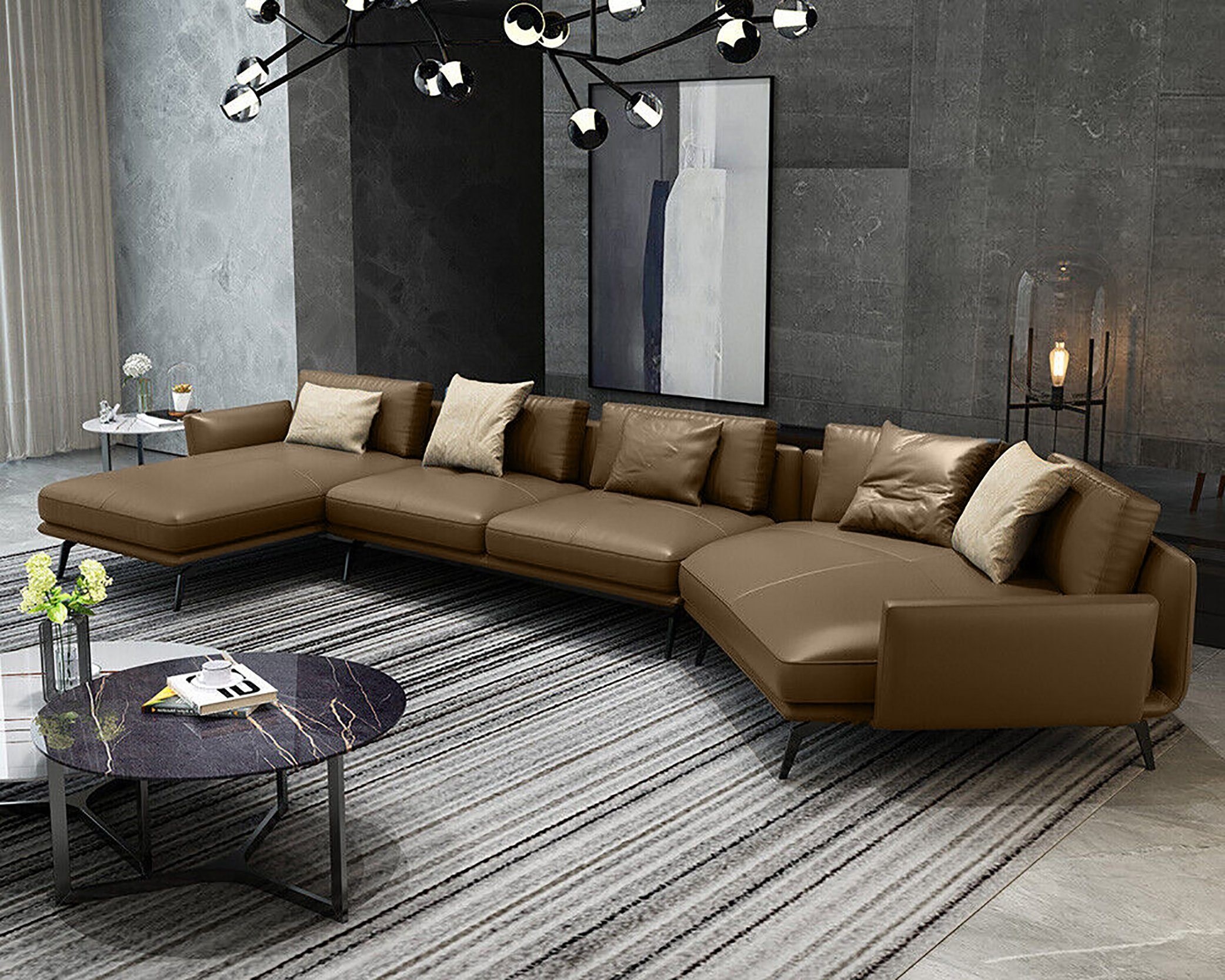 Italienische Möbel Wohnzimmer Ecksofa Couch Polster Luxus Sofa Eckgarnitur Leder Sofort