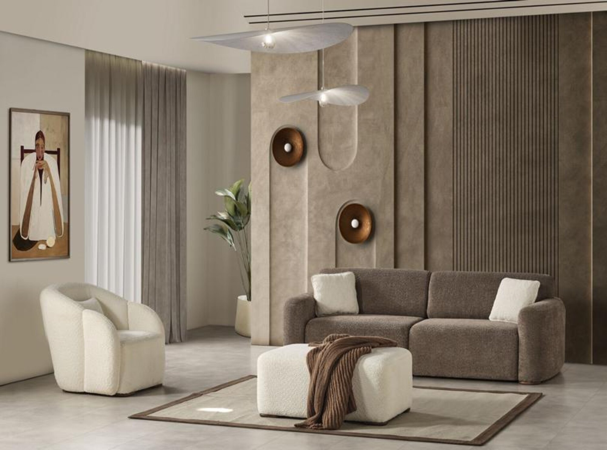 Wohnzimmer Sofa Dreisitzer Puff Sessel Grau Weiß Sofagarnitur Textil 3tlg.