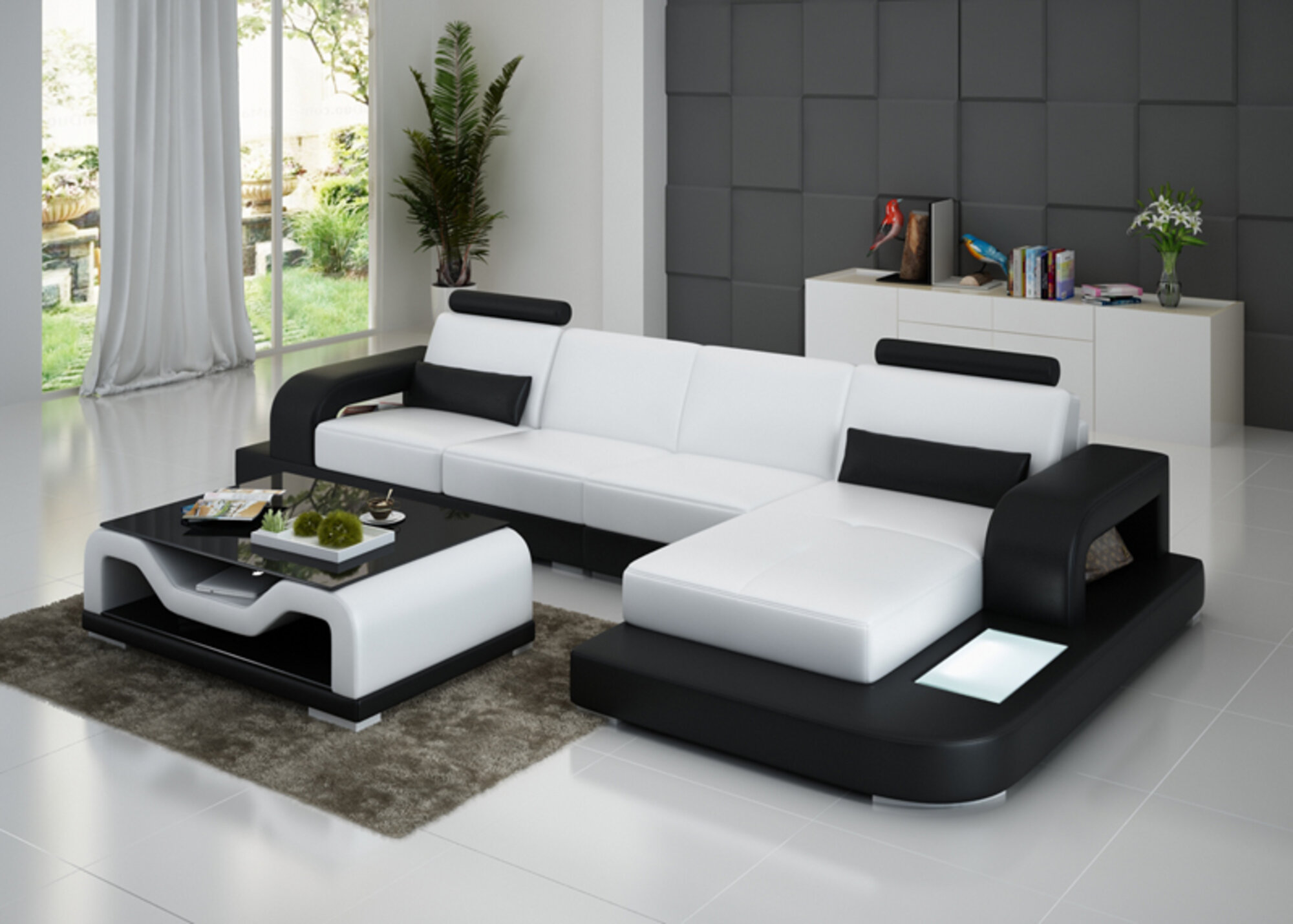 Ledersofa Garnitur Couch Wohnlandschaft Ecksofa Eck Design Modern Sofa LED USB