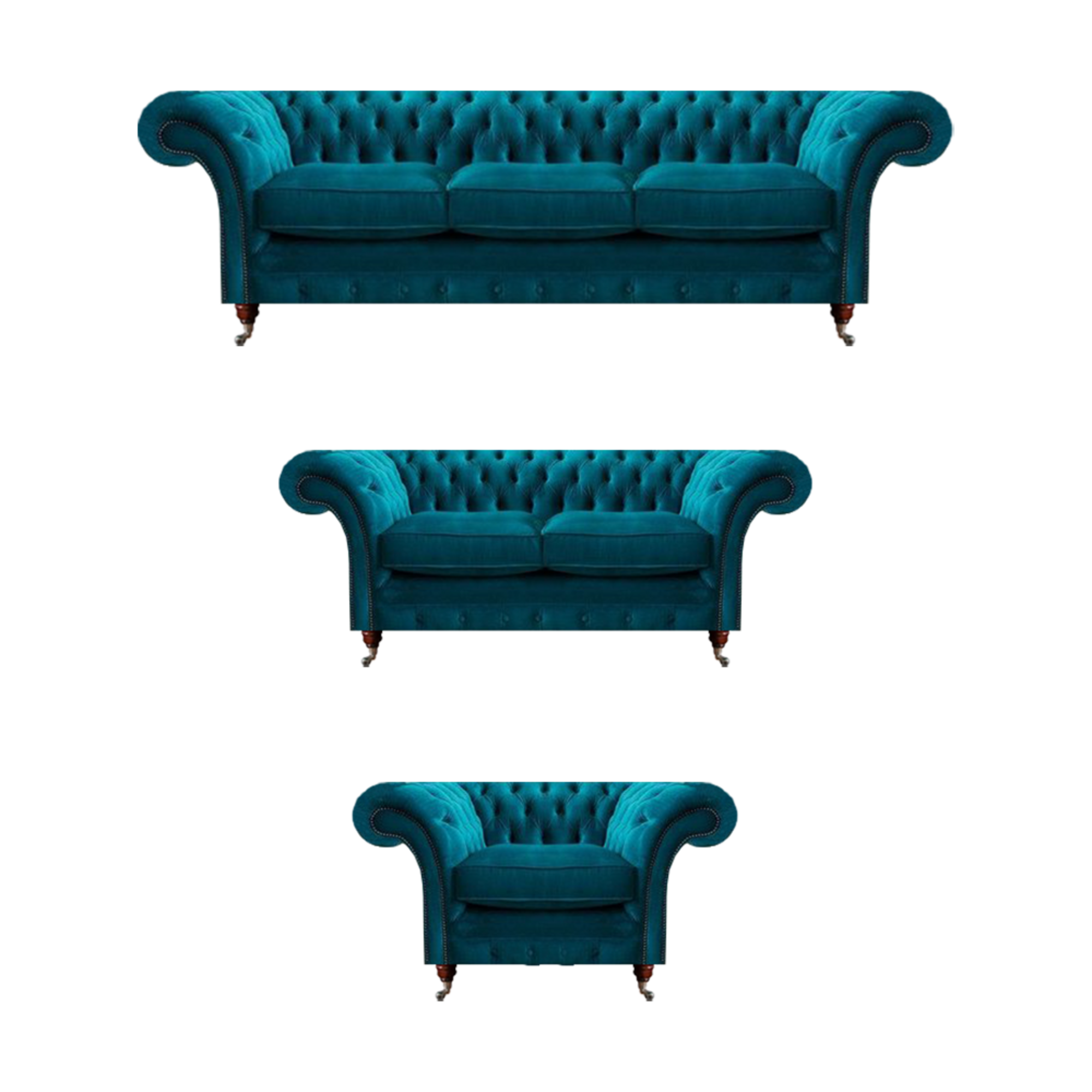 Blaue Designer Chesterfield Posltermöbel Wohnzimmer Textil Couchen 3tlg
