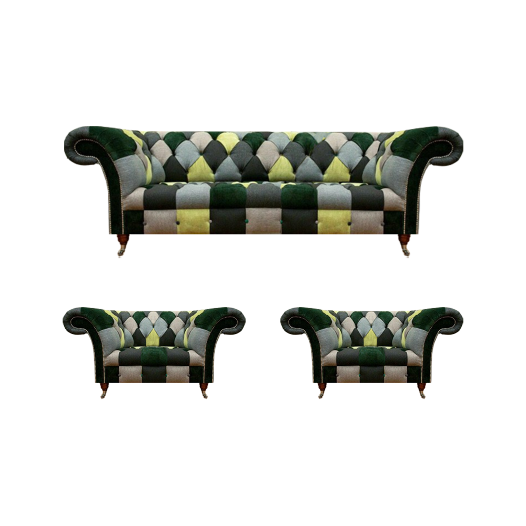 Modern Mehrfarbig Sofa Set 3tlg Chesterfield Sitzmöbel Sessel Designer Möbel