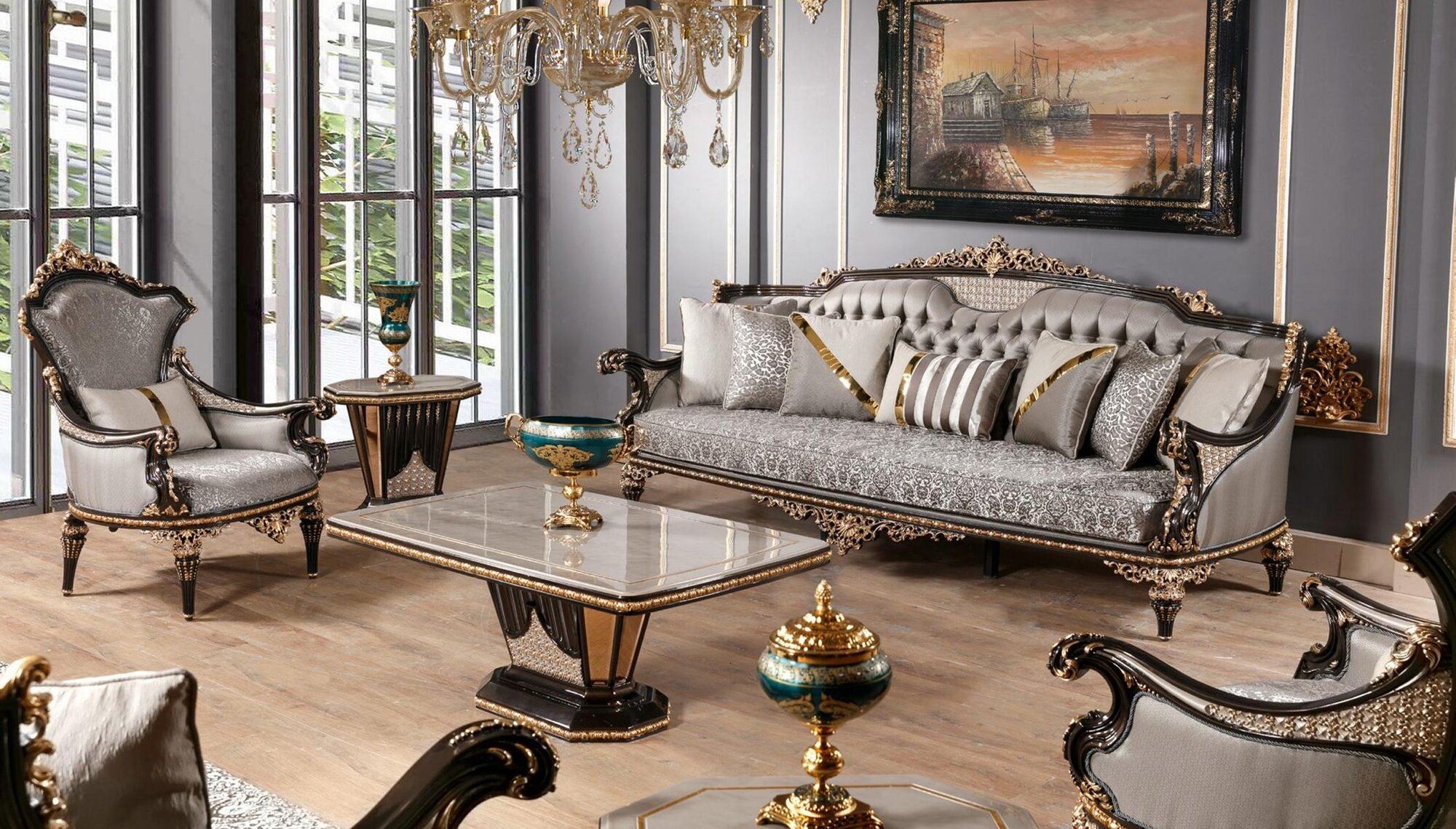 Klassische Chesterfield Sitzgruppe Luxus 3+1 Sitzer Polster Couchen 2tlg