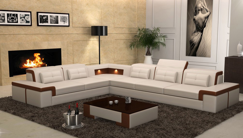 Ledersofa Couch Wohnlandschaft Ecksofa Eck Garnitur Design Modern Sofa mit USB
