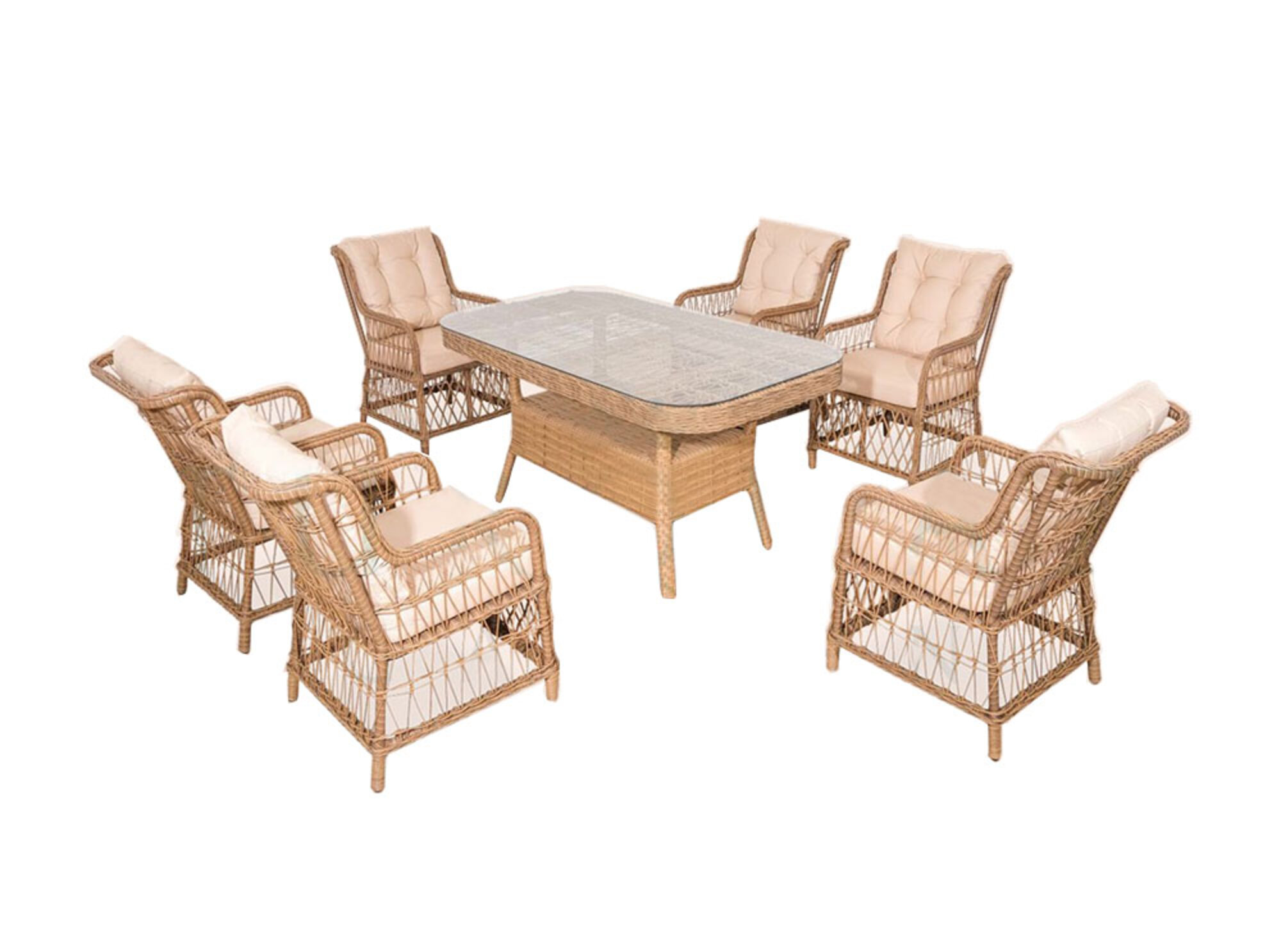 Hochwertiges Rattan Set Garten Möbel Sofagarnitur 7 tlg. Tisch Sessel