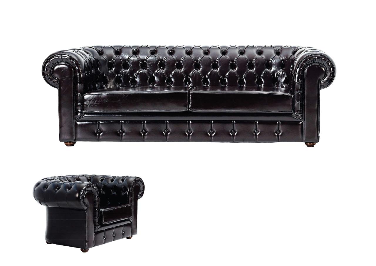 Sofagarnitur 2+1 Sitzer Chesterfield Leder Sofa Modern Relax Sessel 2tlg.Möbel