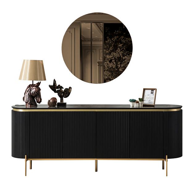 Luxuriös Kommode mit Spiegel Hochwertig Anrichte Schublade Schwarz Sideboard