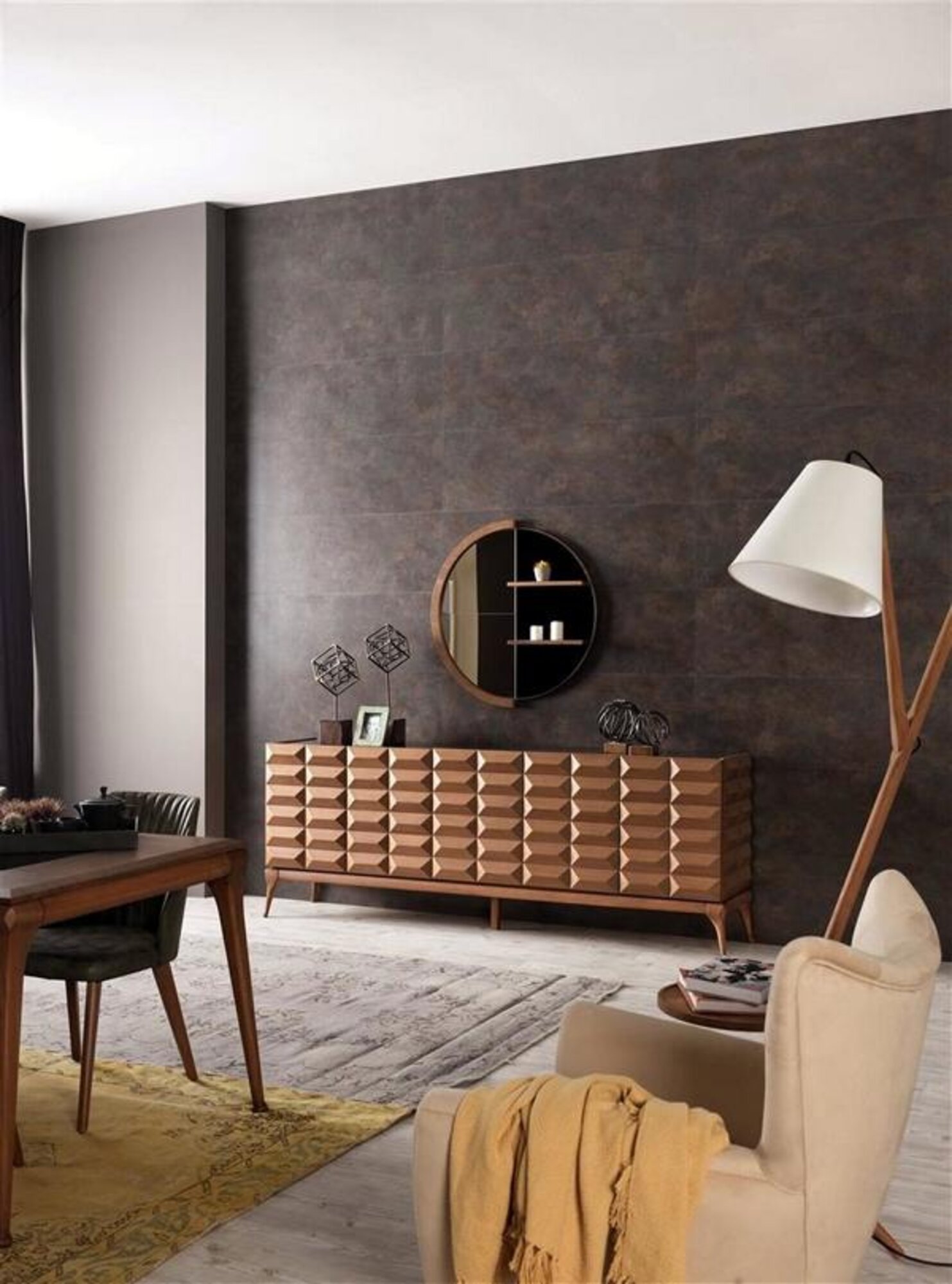 Sideboard Designer Spiegel Halbkreis mit Regalen Kommode Schrank Anrichte