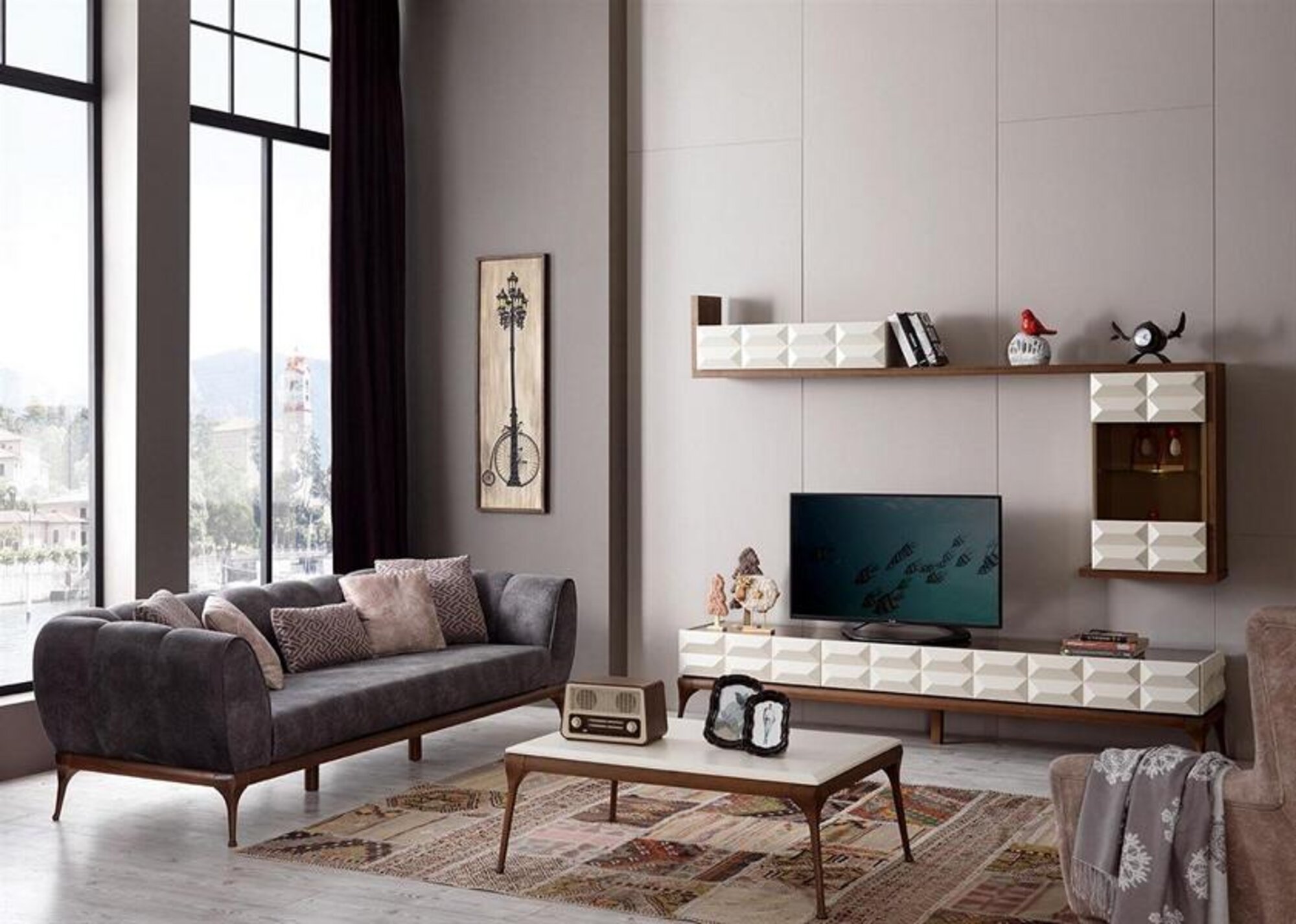 Wohnwand Couchtisch Sofa 3 Sitzer TV Ständer RTV Lowboard Wandschrank