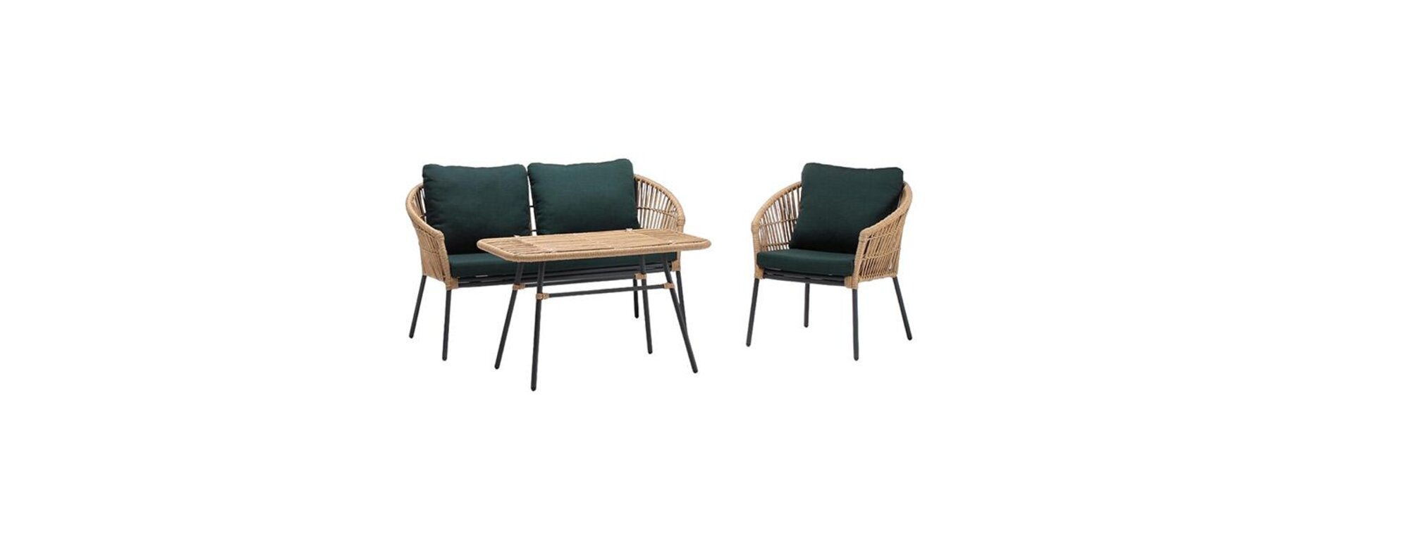 Sofas Couchtisch Grün Sessel Rattan Luxus Gartenmöbel Terrasse 2+1 Tisch