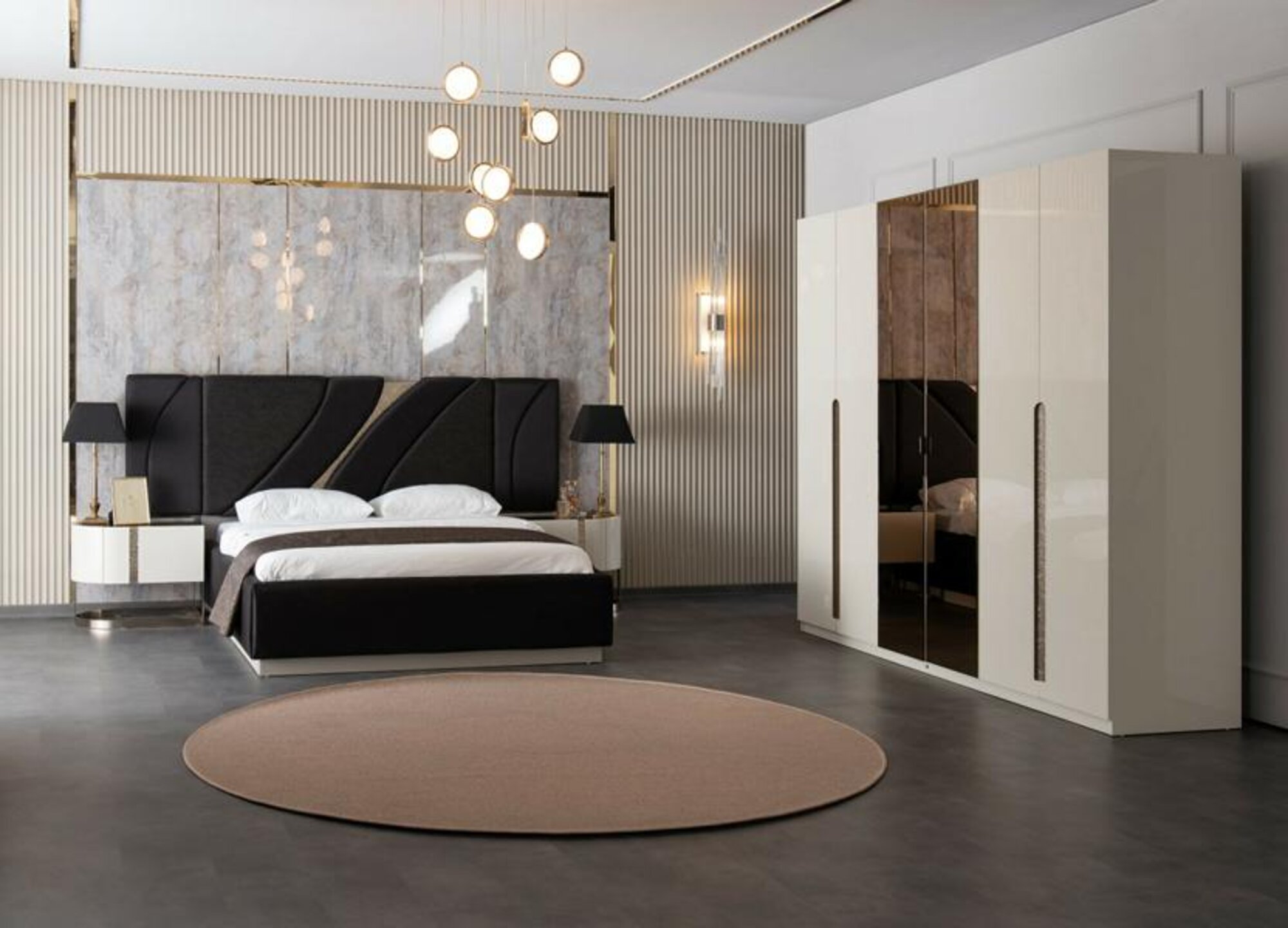 Doppelbett 2x Nachttische Kleiderschrank Modernes Schlafzimmer Set 4tlg