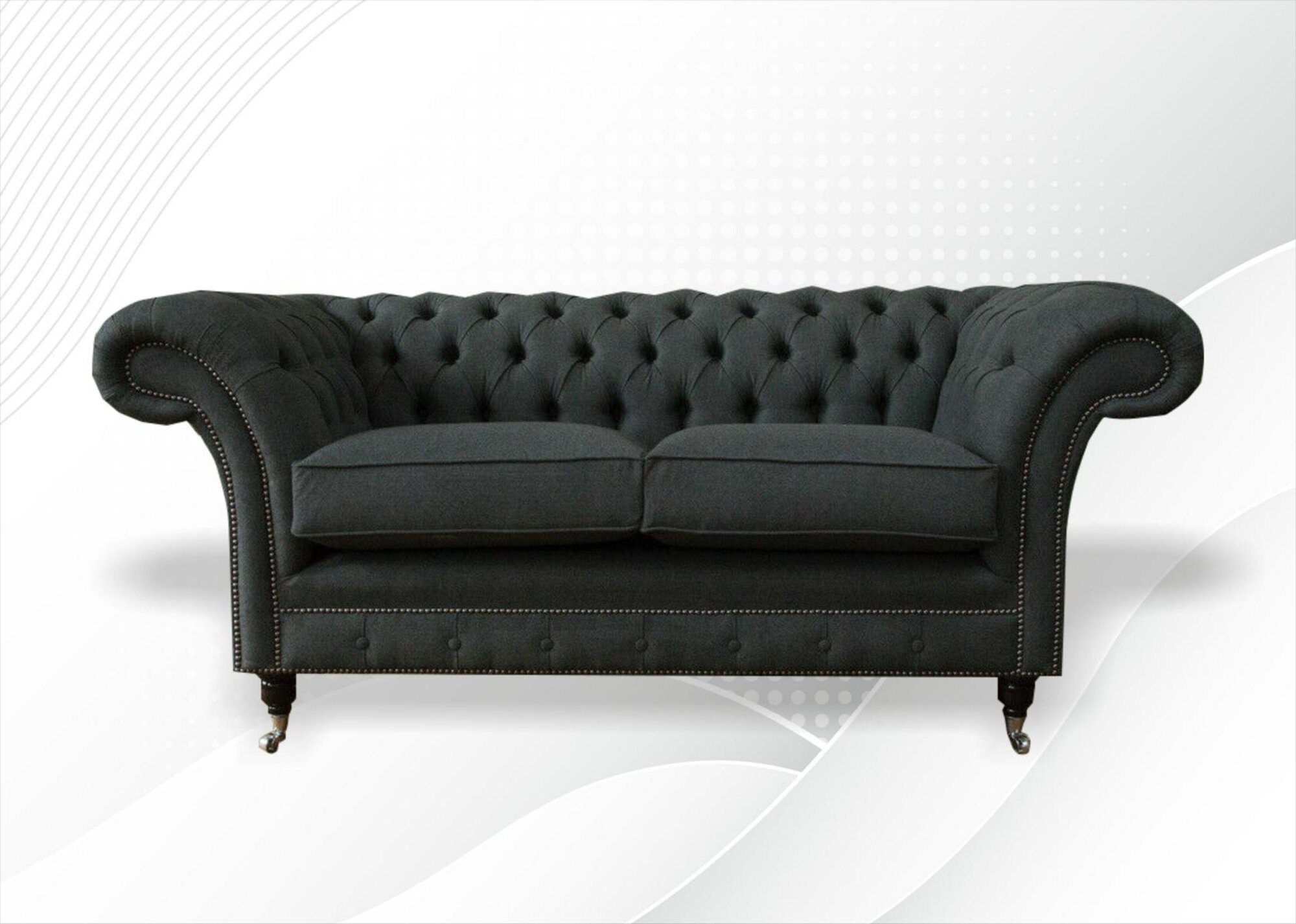 Sofa 2 Sitzer Schwarz Chesterfield Design Couch Wohnzimmer Textil Sofas Möbel