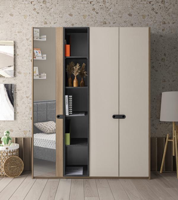 Kleiderschrank Modern Spiegel Offene Regalfächer Stilvolle Ordnung Kinderzimmer