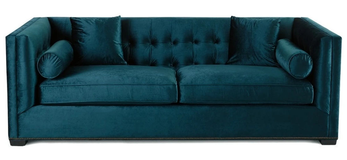 Dreisitzer Blau Stoff Wohnzimmer Design Couchen Sofa Sofas Chesterfield Couch