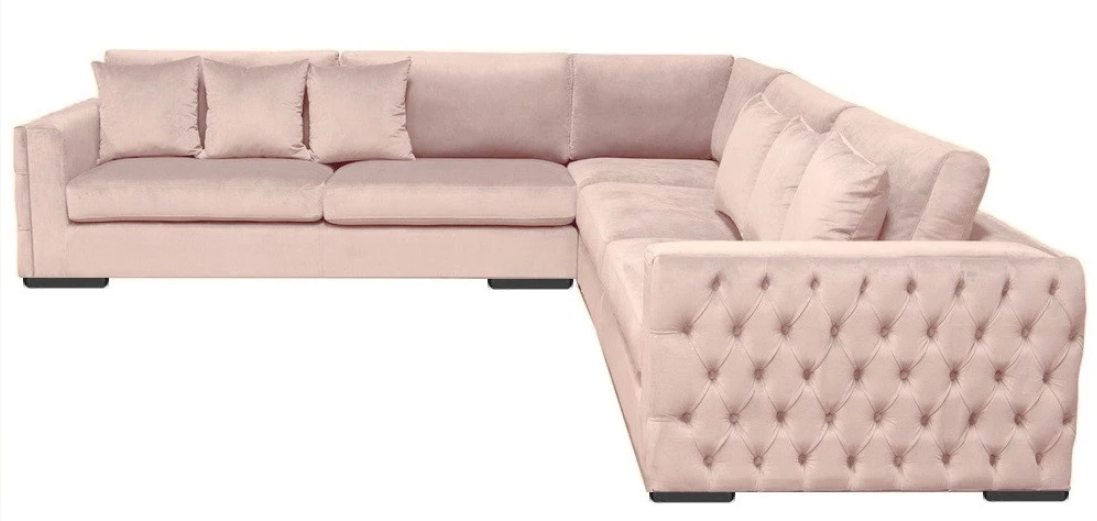 Ecksofa Rosa Wohnlandschaft Couch Eckgarnitur Polster Samt Stoff Möbel Design
