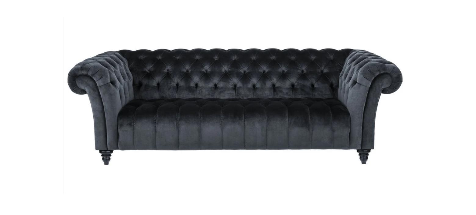 Dreisitzer Chesterfield Stoff Schwarz Design Couchen Polster Sofa Samt Möbel Neu