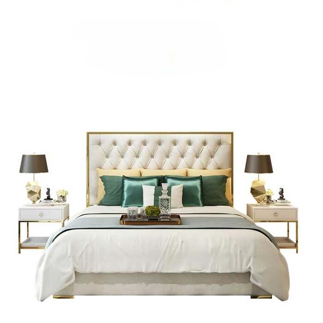 Klassischer Englischer Stil Bett Doppel Textil Chesterfield Betten 180x200cm Neu.