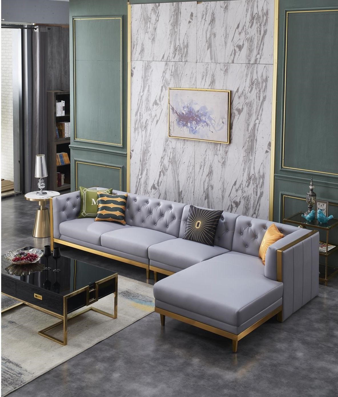 Ecksofa Sofa Couch Ledersofa Wohnlandschaft Luxus Moebel L Form Couchtisch 2tlg.