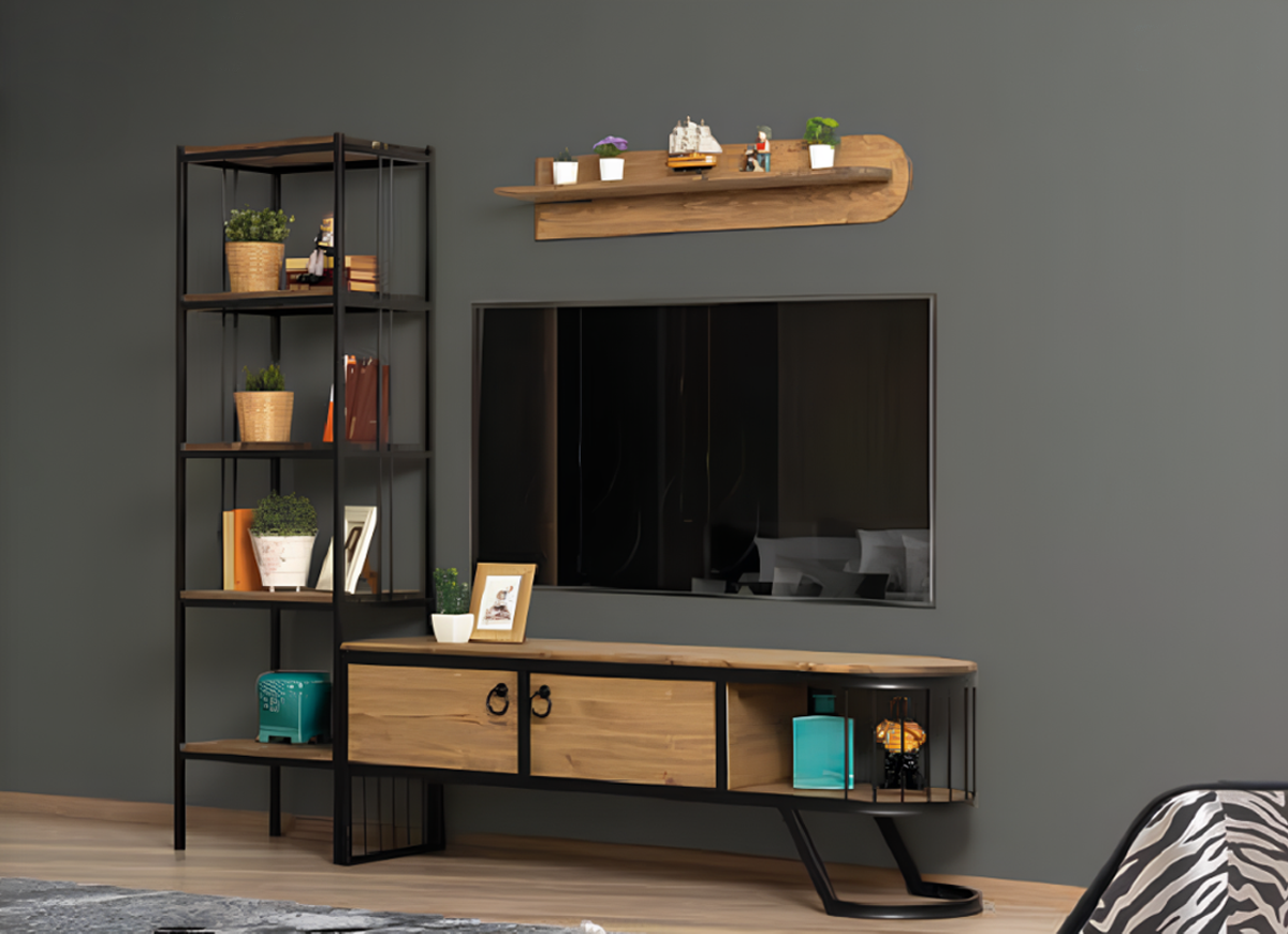 Wohnzimmer TV Ständer Bücherregal RTV Lowboard Holz Braun Set 3tlg