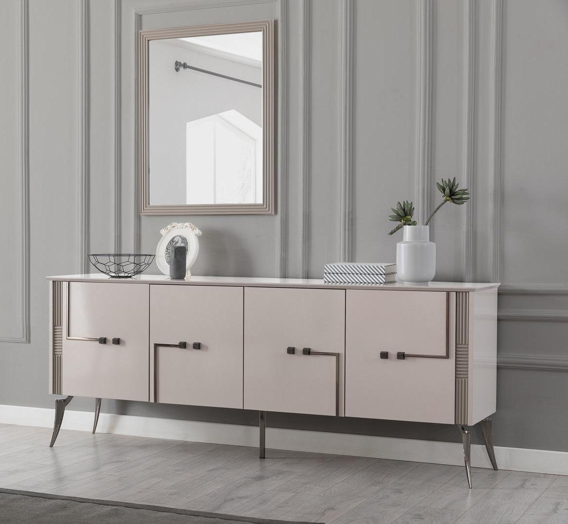 Moderner Esszimmer Set Designer Sideboard 4-türig Luxus Spiegel 2tlg