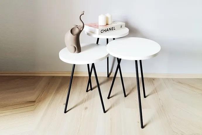 Wohnzimmer Couchtisch Beistelltisch Set 3x Modern Weiß MDF Metallbeine