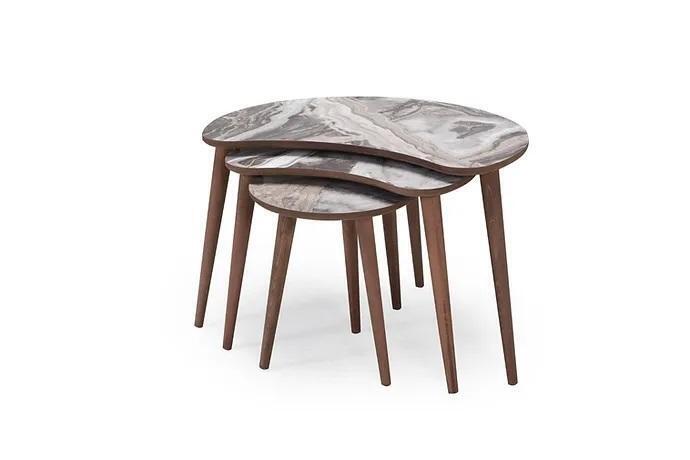 Nierenförmige Couchtische 3 x Set Beistelltische Wohnzimmer Beige Neu