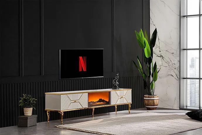 Luxuriöses TV-Sideboard weißgoldfarbenem Rahmen aus MDF Metall Weiß