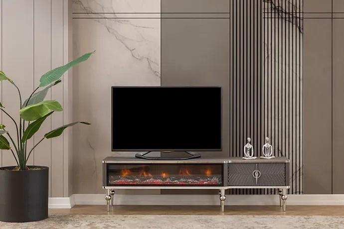 TV-Sideboard Kamin Metall Holz MDF Spanplatte Luxusmöbel neue Weiß RTV