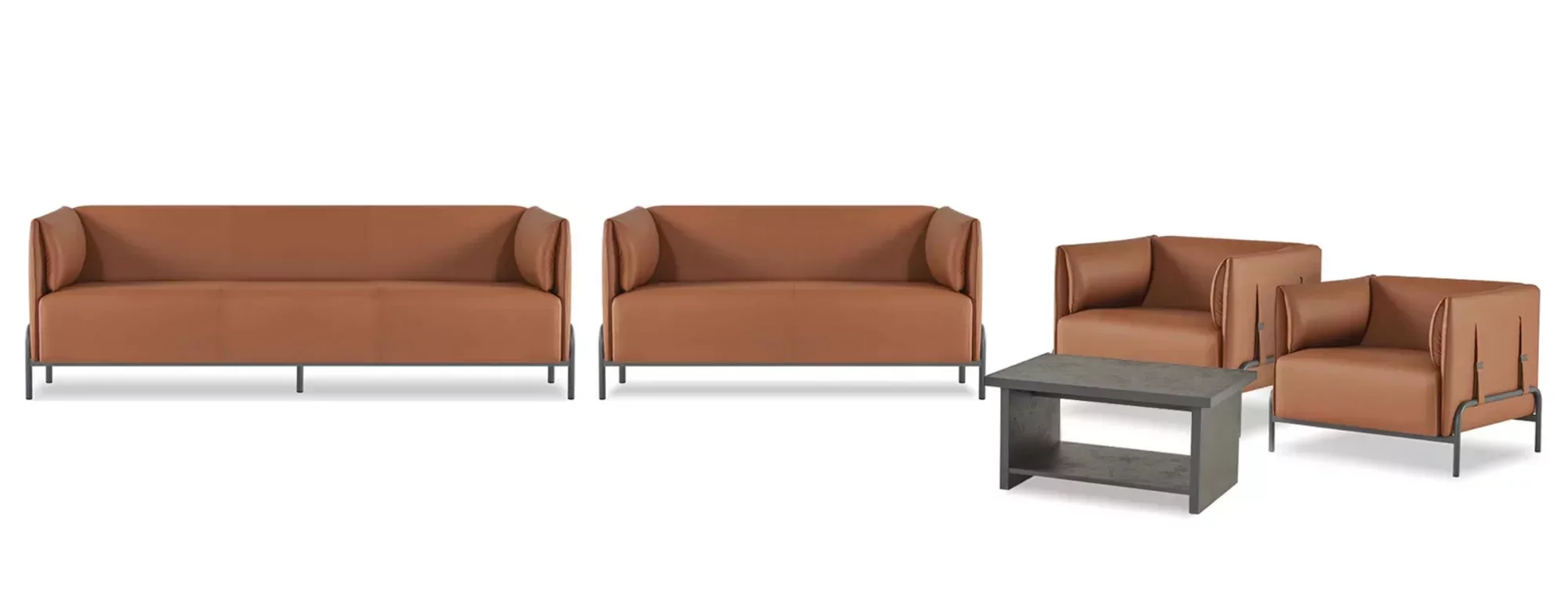 Braune Arbeitszimmer Sofagarnitur Designer Sitzmöbel Ledermöbel 5tlg