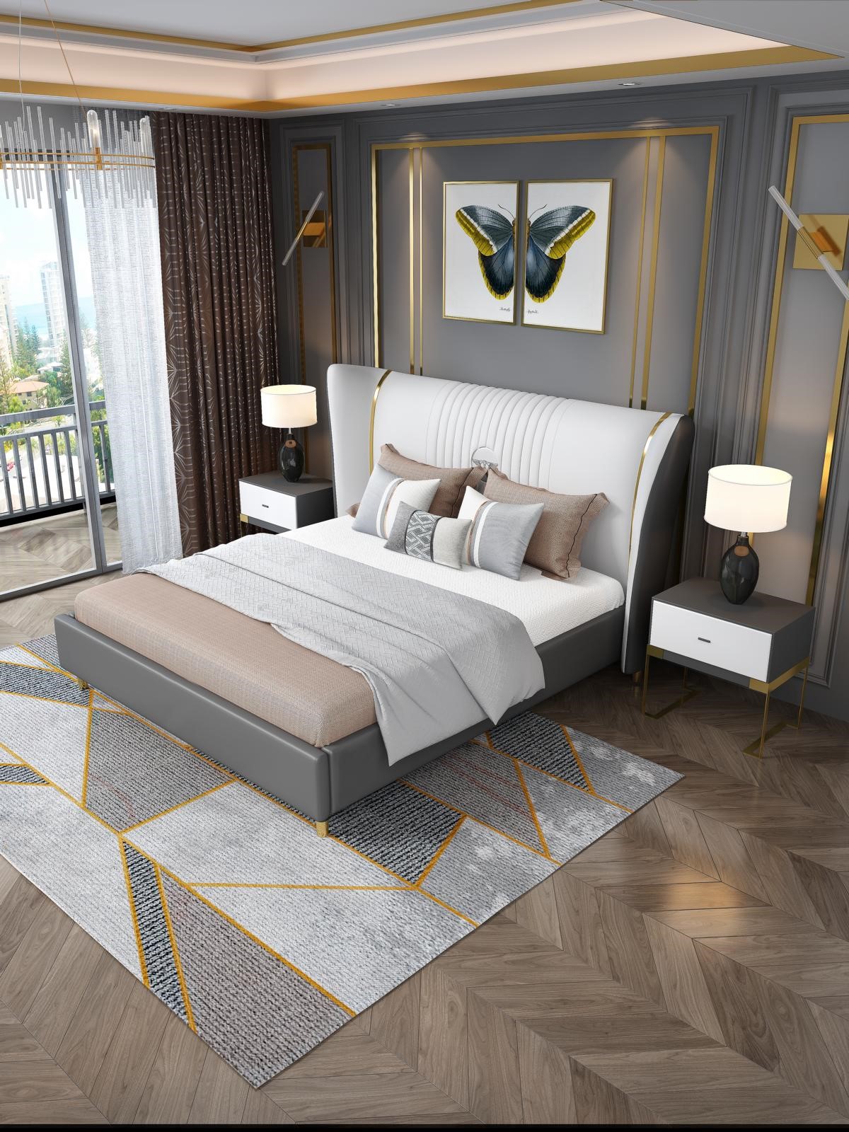 Luxus Schlafzimmer Bett Nachttisch Kommode 3 tlg. Set Design Betten Edelstahl !