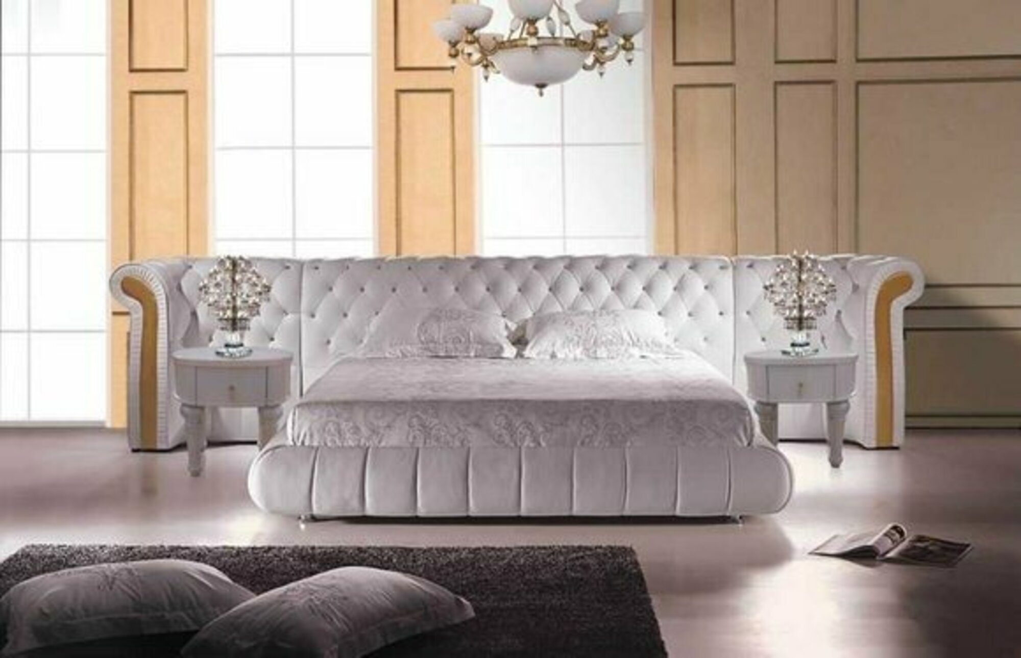 Chesterfield Doppelbett Designer Polster Doppel Ehe Bett Betten XXL Leder