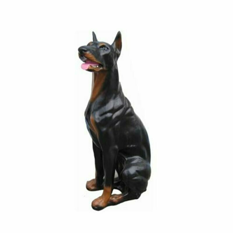 doberman Figur Statue Skulptur Kampf Hund Garten Deko Einbrecher abschrecken