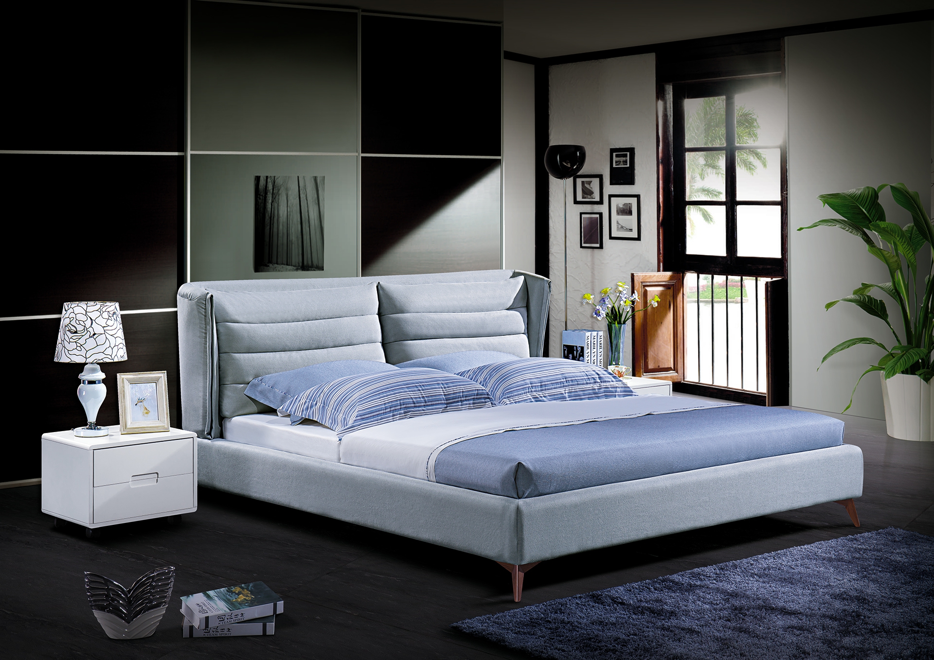 Holz Design Bett. Doppel Luxus Ehe Modernes Hotel Gestell Schlaf Zimmer Betten.