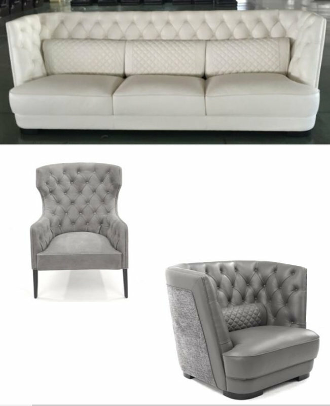 Chesterfield Couch Polster Leder Sofa 3 Sitzer Klassische Couchen B35 Neu Grau