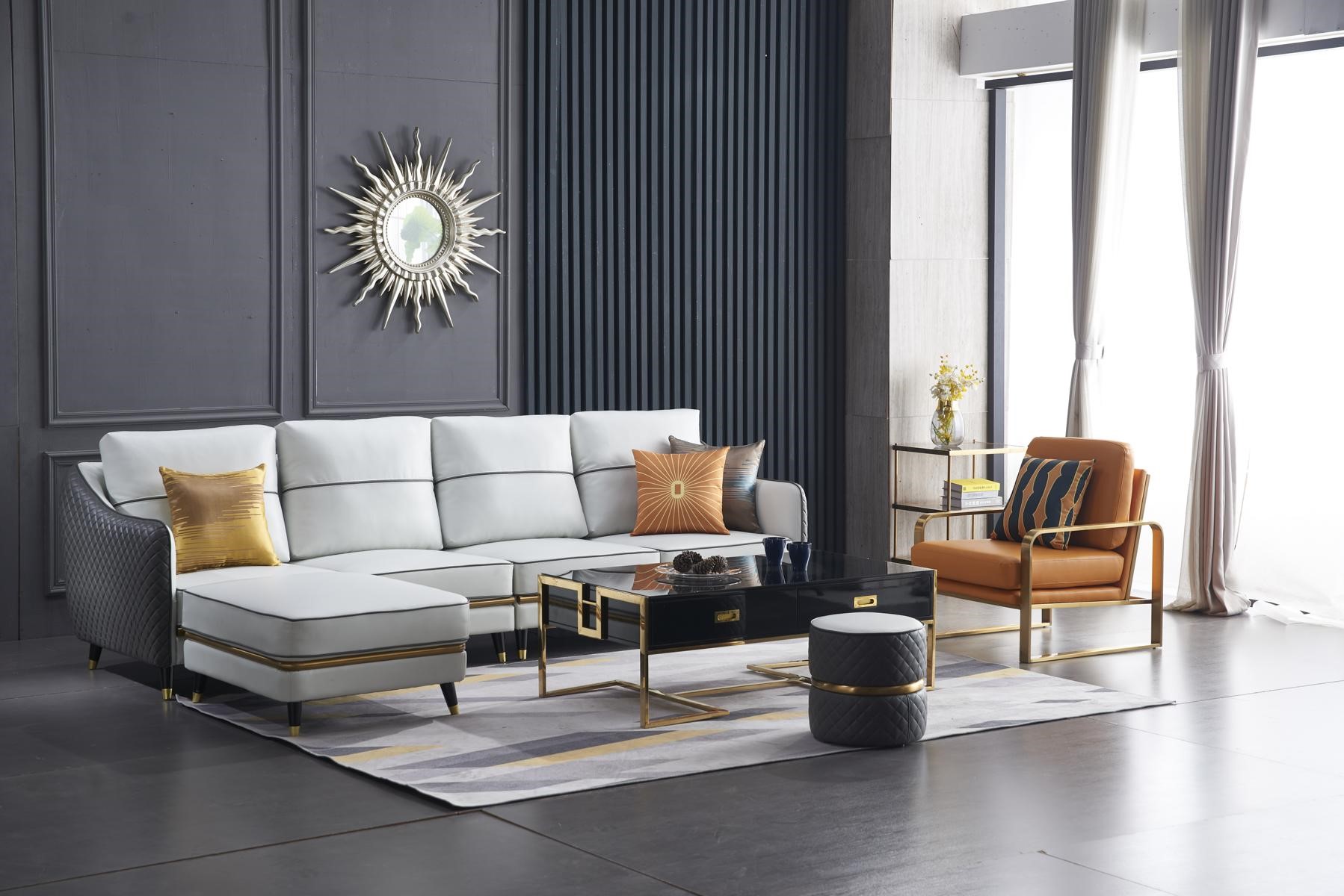 Modernes Sofa Ecksofa L Form Couchtisch Hocker Ecksofa Polster Hocker 4tlg. Set